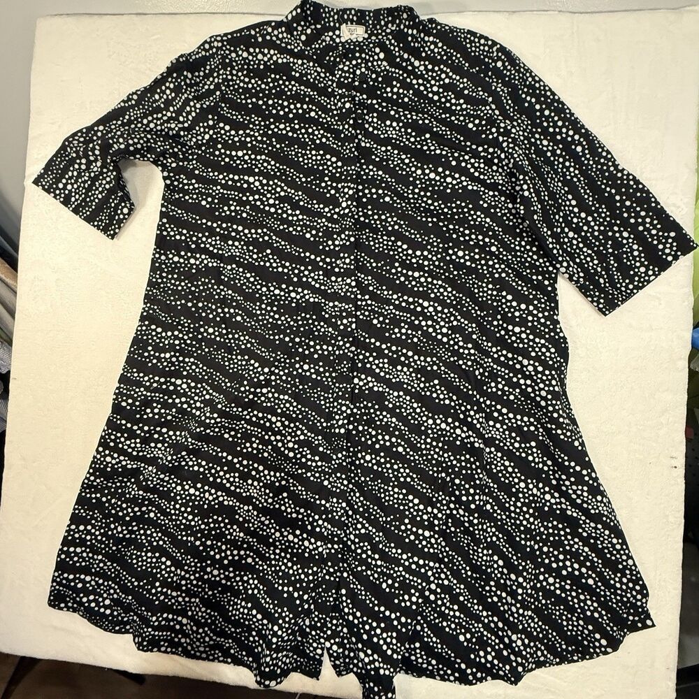 Zuri Kenya Pop! Classic Dress (Black W/ White Dots) Button Front Womens 2X Long